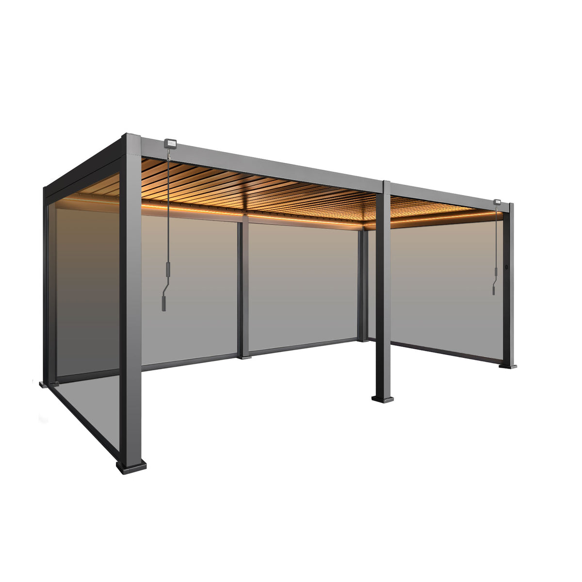 LuxShade™ 3×6m Aluminium Pergola with LEDs, Double-Layered Louvred Roof &amp; Blinds