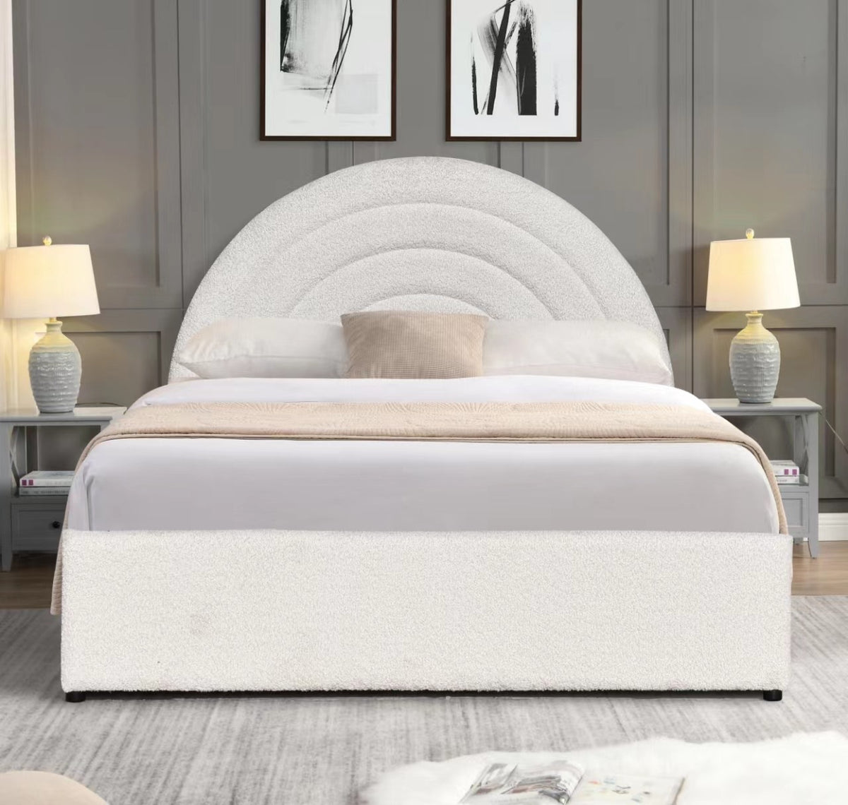 Emma Ottoman Storage Bed - Bouclé &quot;Teddy&quot; Fabric - Size: 4ft 6&quot; Double