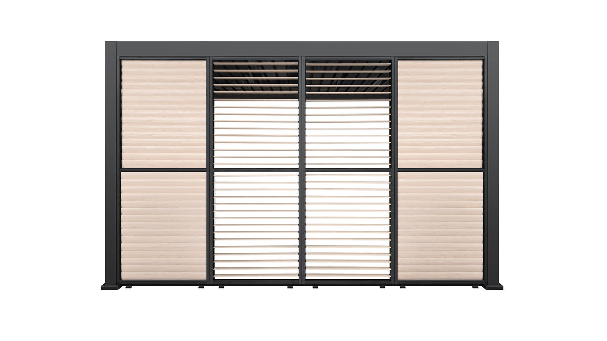 4m  Aluminium Louvre Side Wall (4 Panel Set) Wood Grain Effect | LuxShade™ 3x4 Compatible