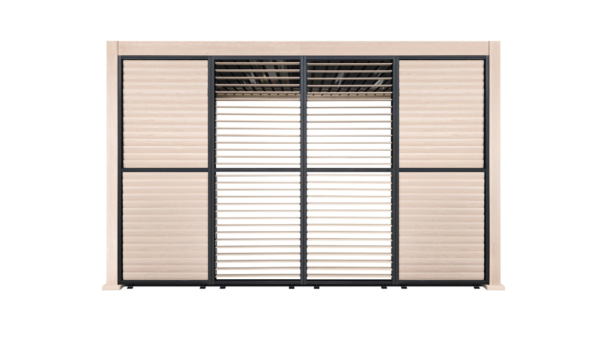 4m  Aluminium Louvre Side Wall (4 Panel Set) Wood Grain Effect | LuxShade™ 3x4 Compatible