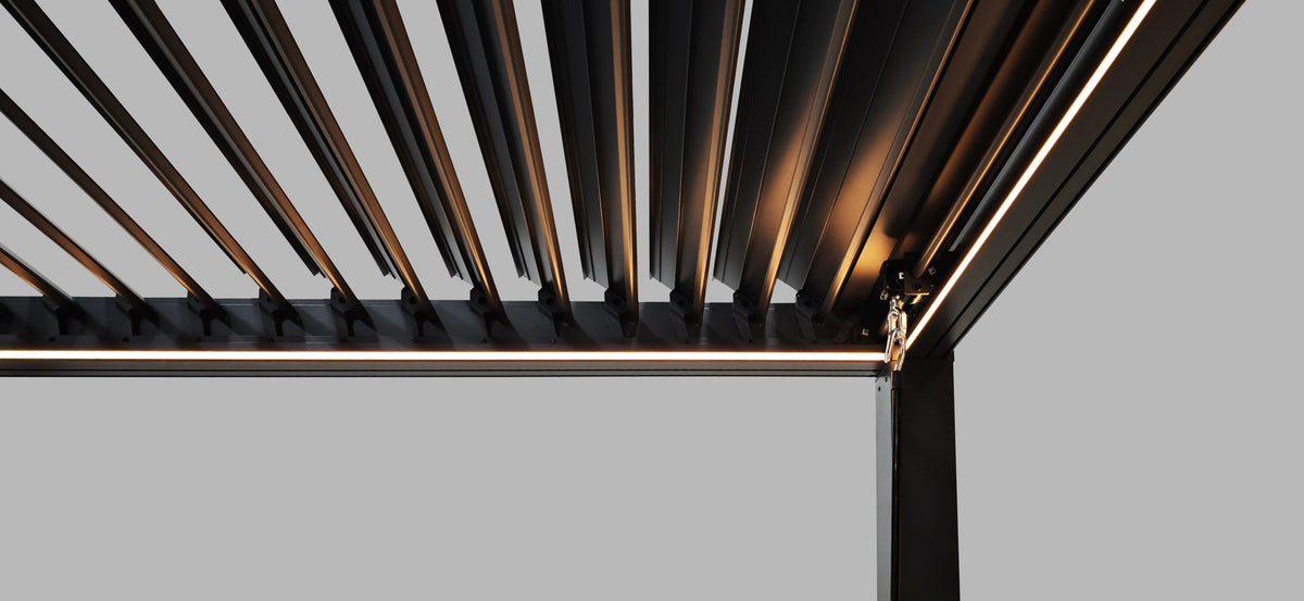 100% Aluminium LED Pergola Mid-Beam Support Louvered Roof + Windscreens 3 x 4m Grey
