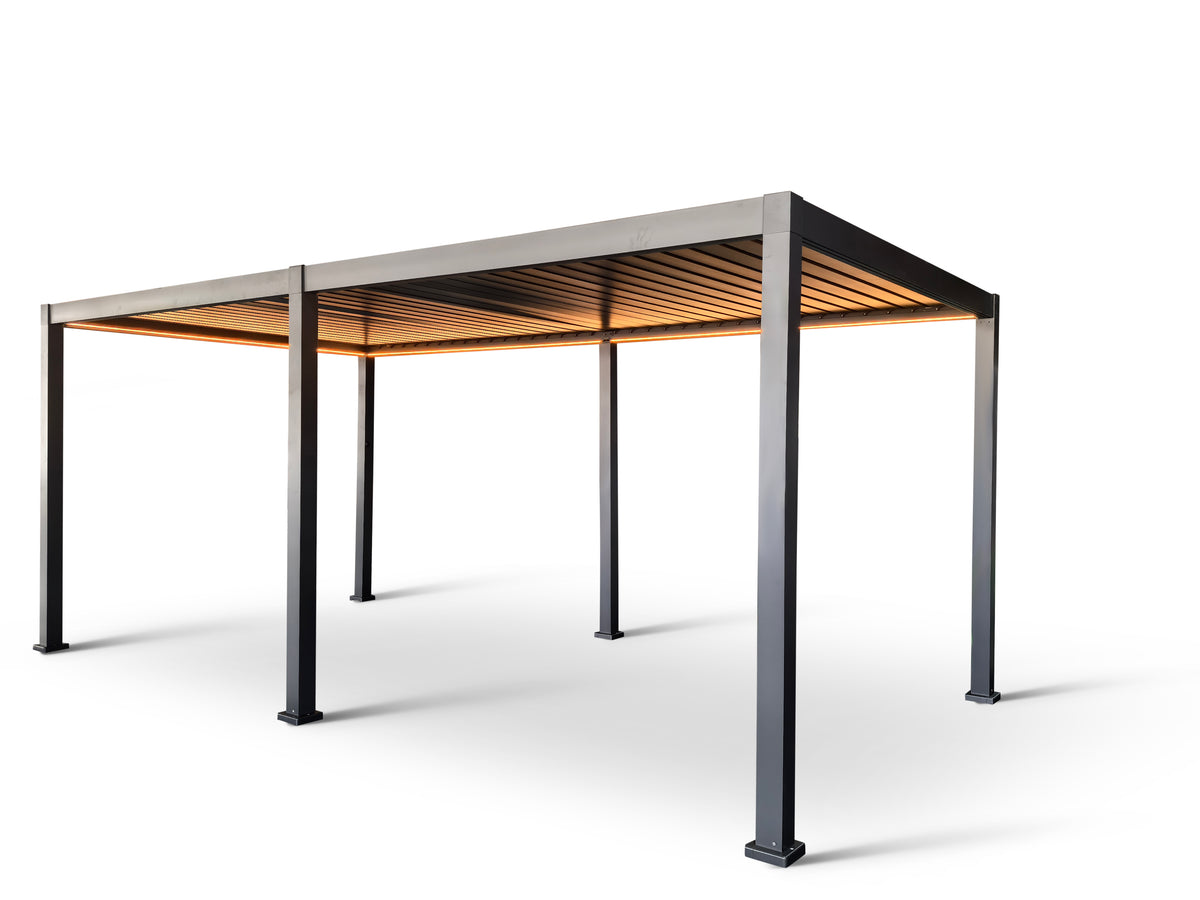 LuxShade™ 3×6m Aluminium Pergola with LEDs, Double-Layered Louvred Roof
