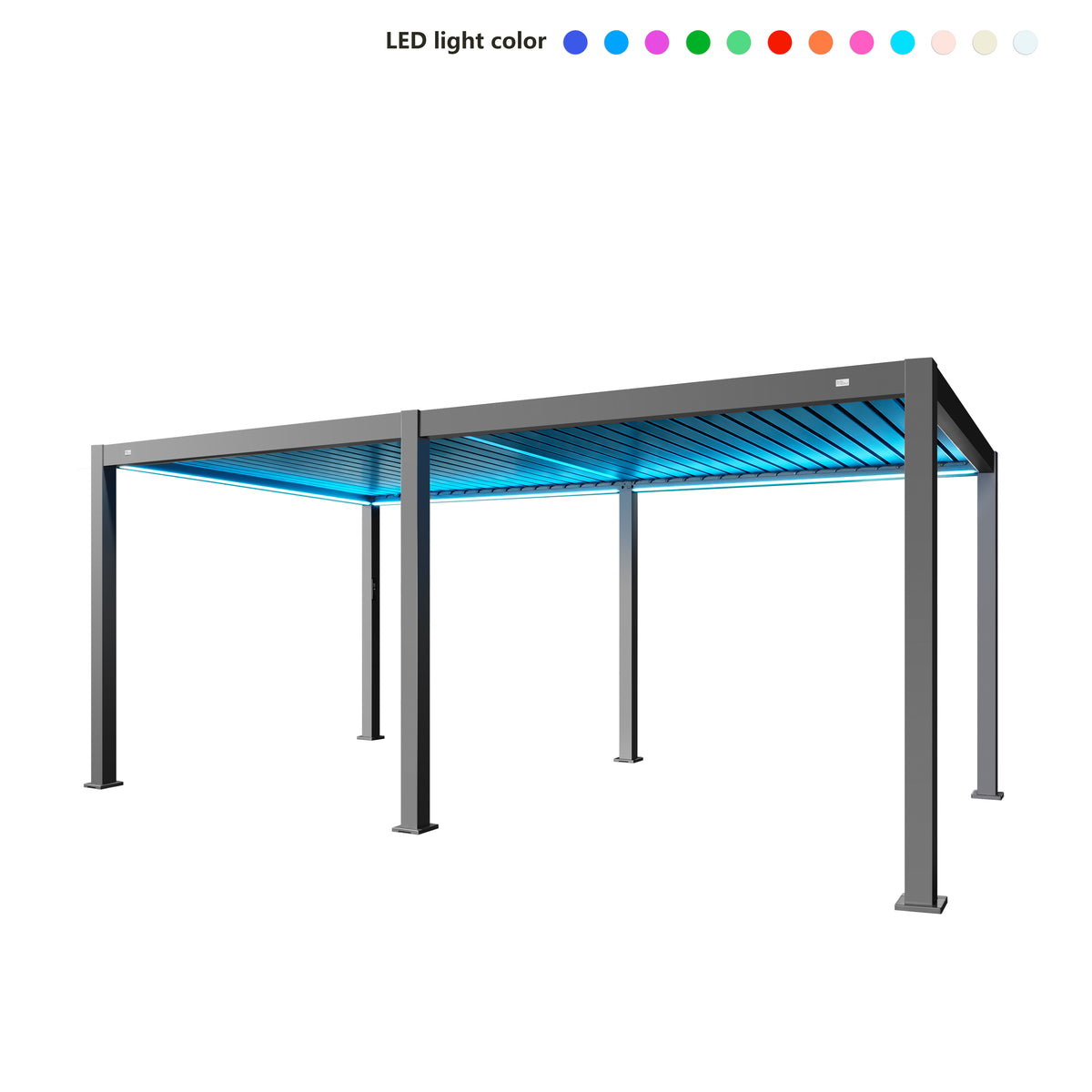 MotaShade™ 3×6m Motorised Aluminium Pergola, Double‑Layer Louvres, RGBW LEDs