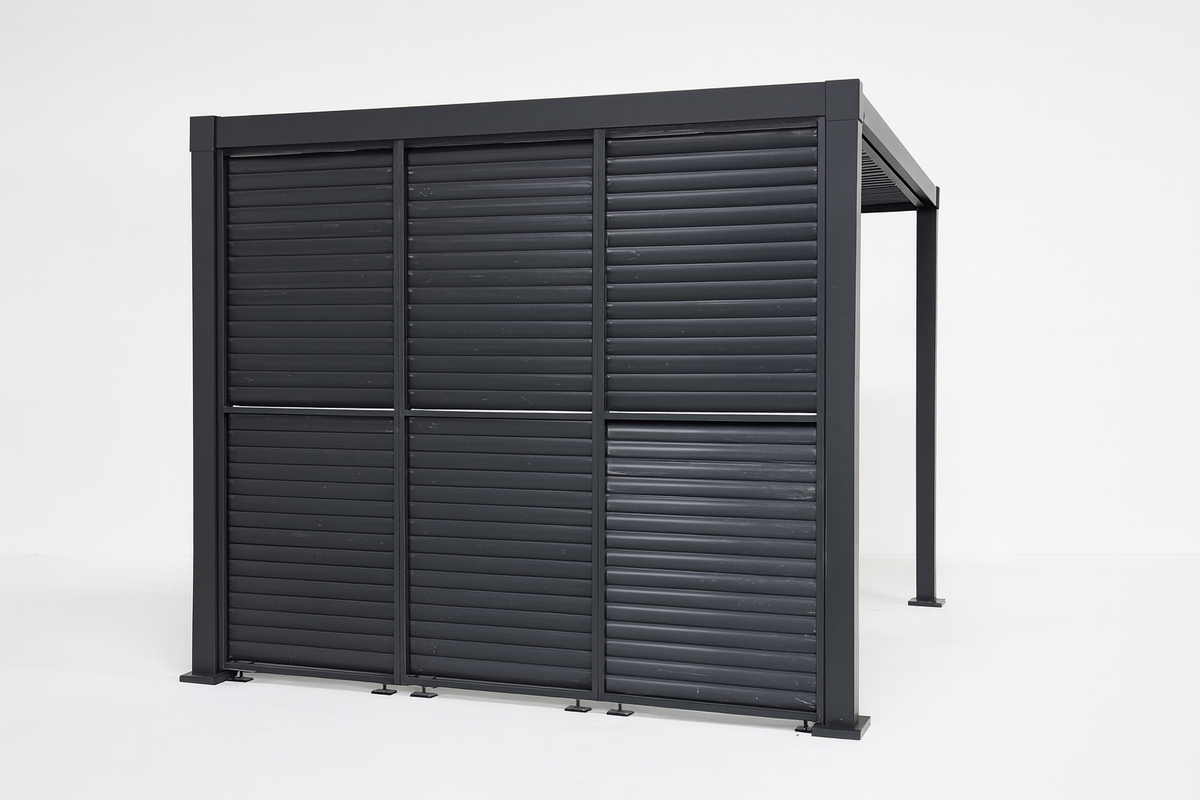 3M Aluminium Shuttered Louvre Side Wall (1m x Three Panels) in Dark Grey