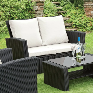GSD Rattan Garden Furniture 4 Piece Patio Set Table Chairs Grey Black Or Brown