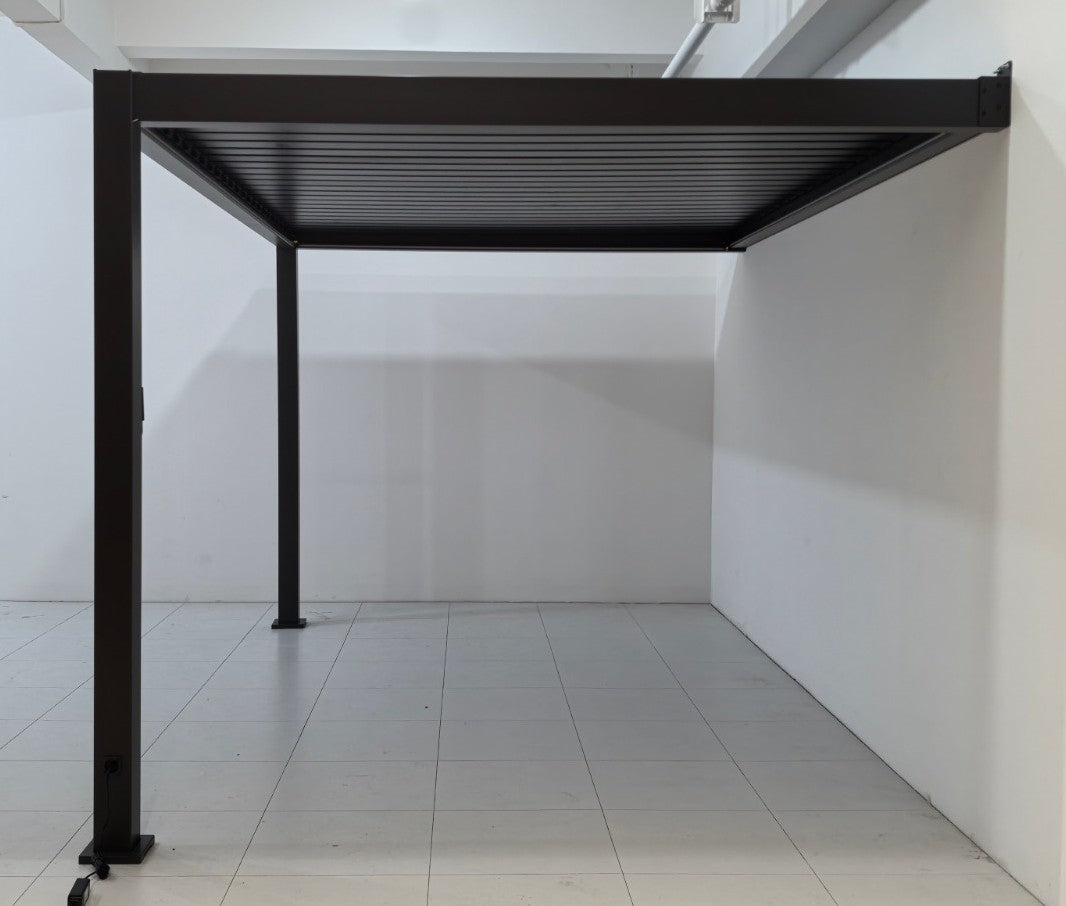 EdgeShade™ 3m x 4m Wall-Mounted Aluminium Pergola, Louvred Roof, RGBW LEDs –  Grey
