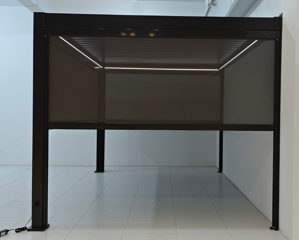 EdgeShade™ 3m x 4m Wall-Mounted Aluminium Pergola, Louvred Roof, RGBW LEDs –  Grey