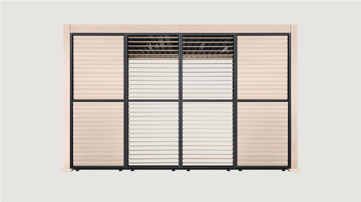 4m  Aluminium Louvre Side Wall (4 Panel Set) Wood Grain Effect | LuxShade™ 3x4 Compatible