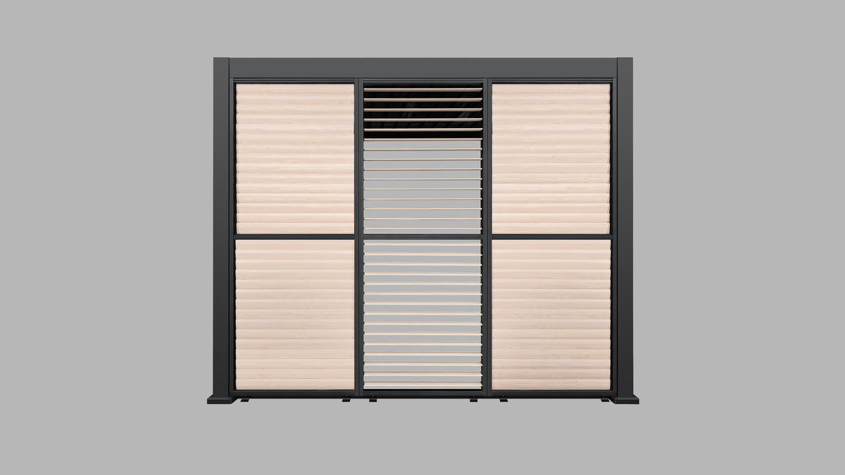 3m Aluminium Louvre Side Wall – 3 Panel Set (Wood Grain Effect) LuxShade™ & SplitZone™ 3x6 Compatible