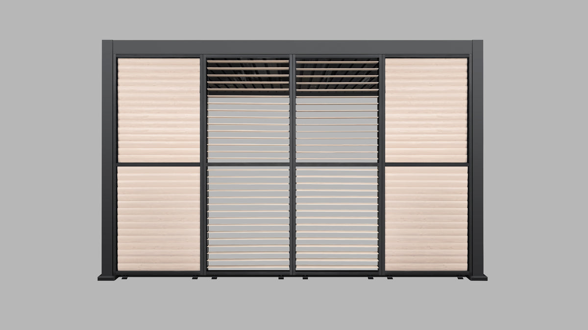 4m  Aluminium Louvre Side Wall (4 Panel Set) Wood Grain Effect | LuxShade™ 3x4 Compatible