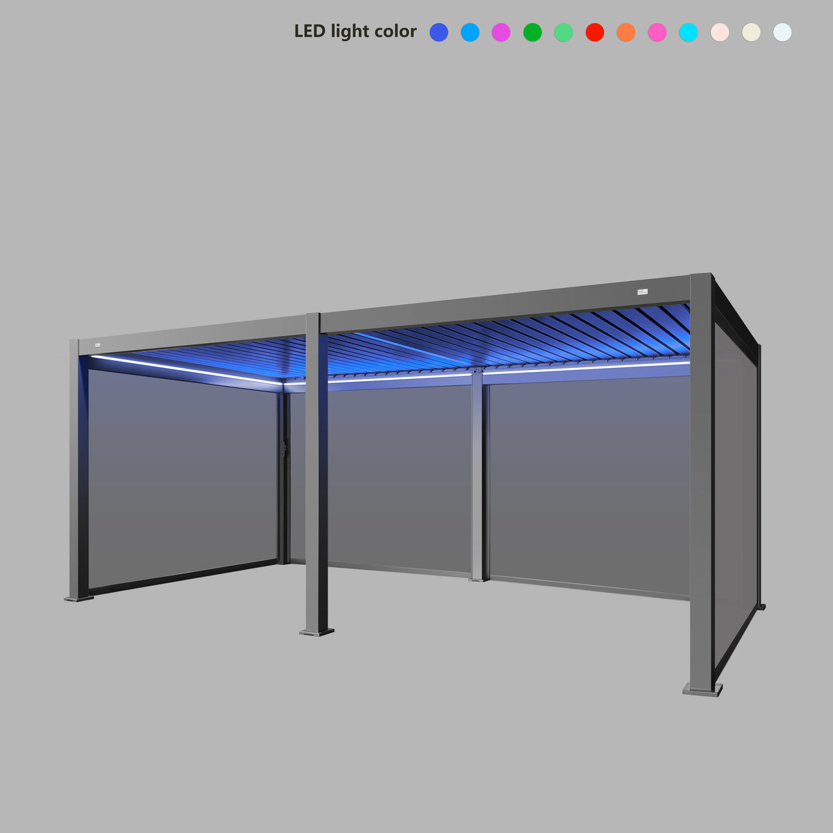 MotaShade™ 3×6m Motorised Aluminium Pergola, Double‑Layer Louvres, LEDs & 4 Windscreens
