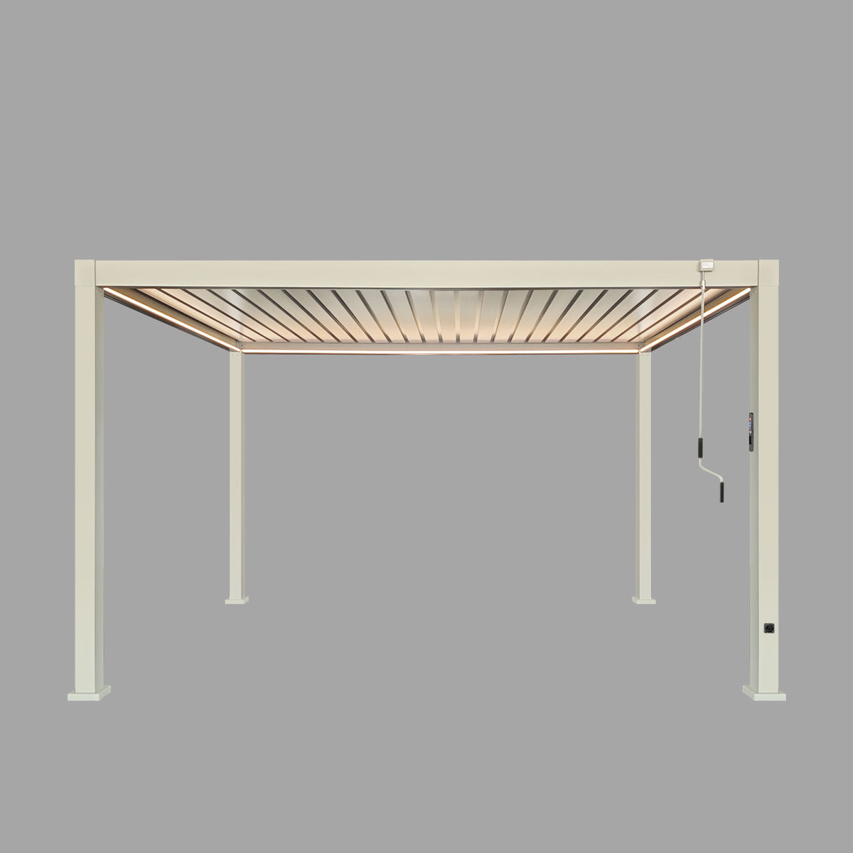 LuxShade™ 3×4m Pebble Aluminium Pergola with LEDs, Double-Layered Roof