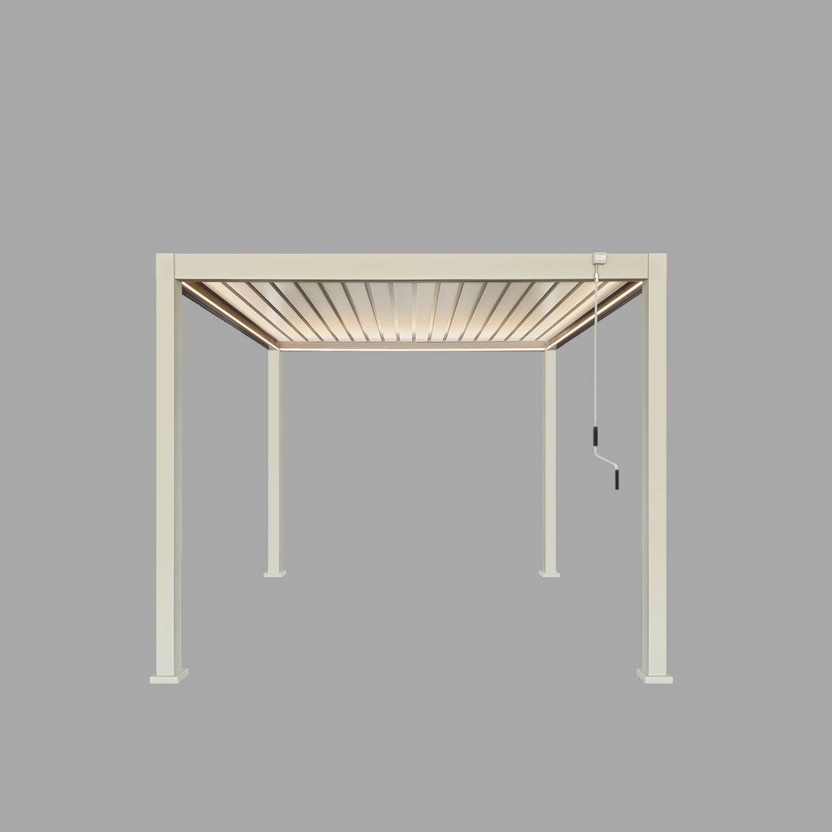 LuxShade™ 3×3m Pebble Aluminium Pergola with LEDs, Double-Layered Roof