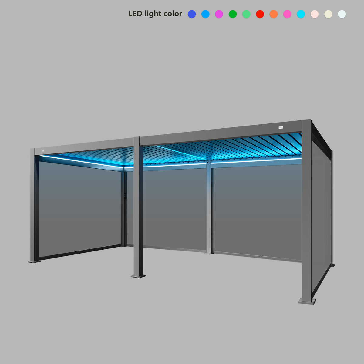 MotaShade™ 3×6m Motorised Aluminium Pergola, Double‑Layer Louvres, LEDs & 4 Windscreens