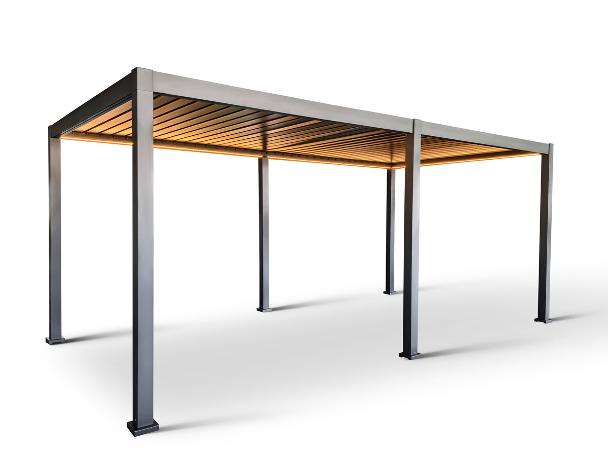 LuxShade™ 3×6m Aluminium Pergola with LEDs, Double-Layered Louvred Roof