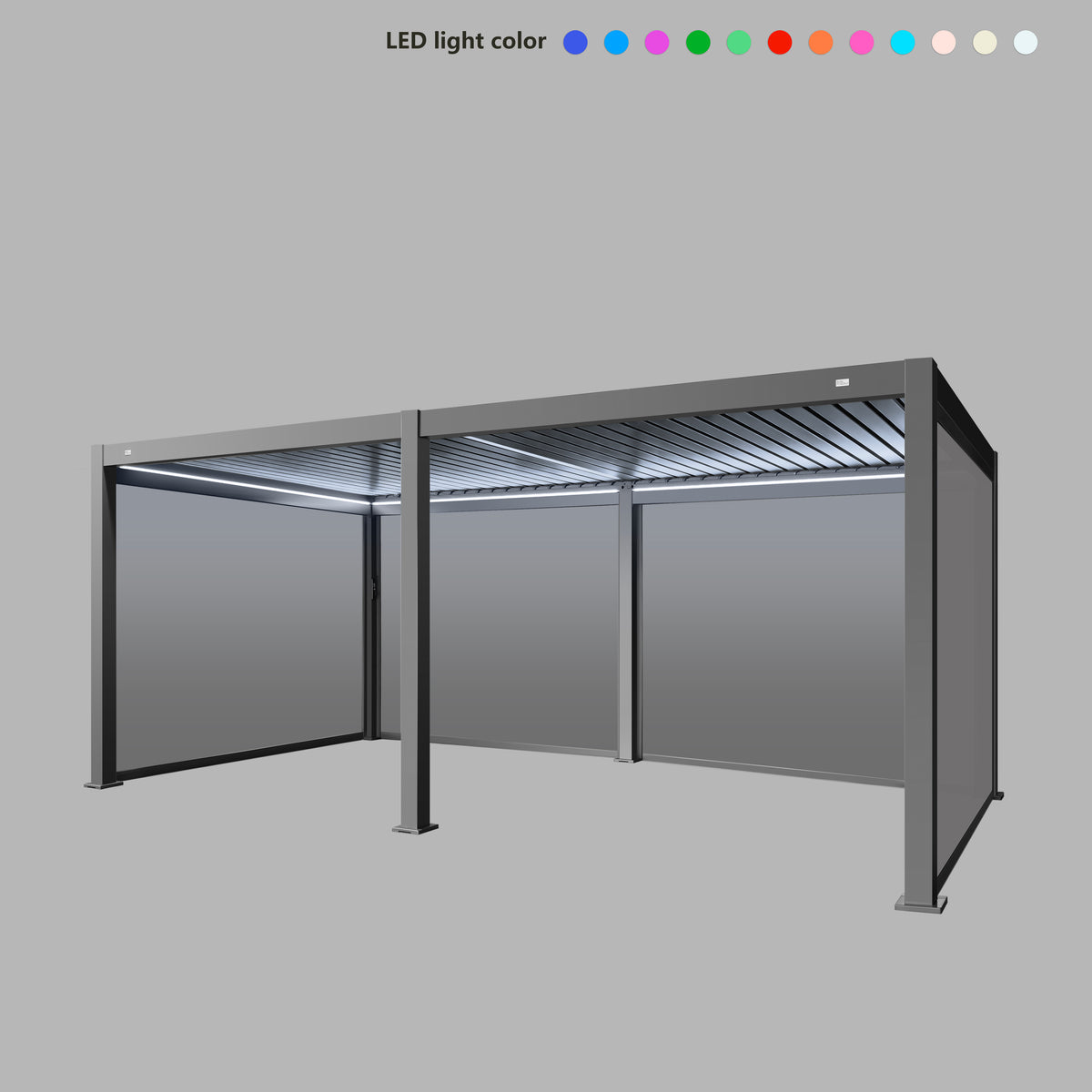 MotaShade™ 3×6m Motorised Aluminium Pergola, Double‑Layer Louvres, LEDs & 4 Windscreens