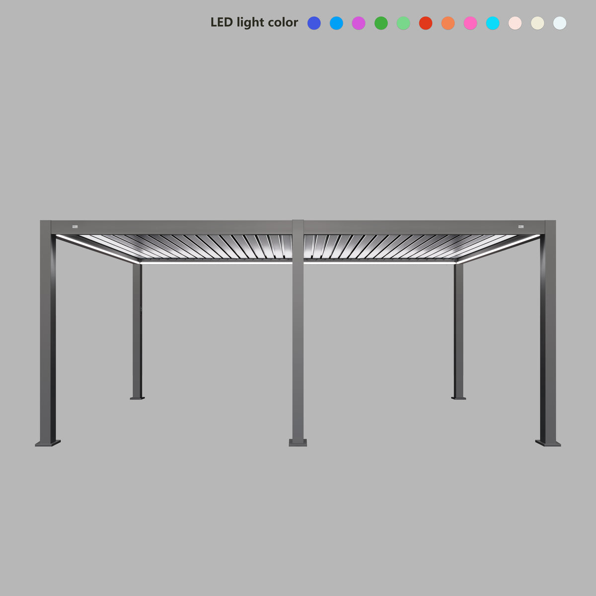 MotaShade™ 3×6m Motorised Aluminium Pergola, Double‑Layer Louvres, RGBW LEDs