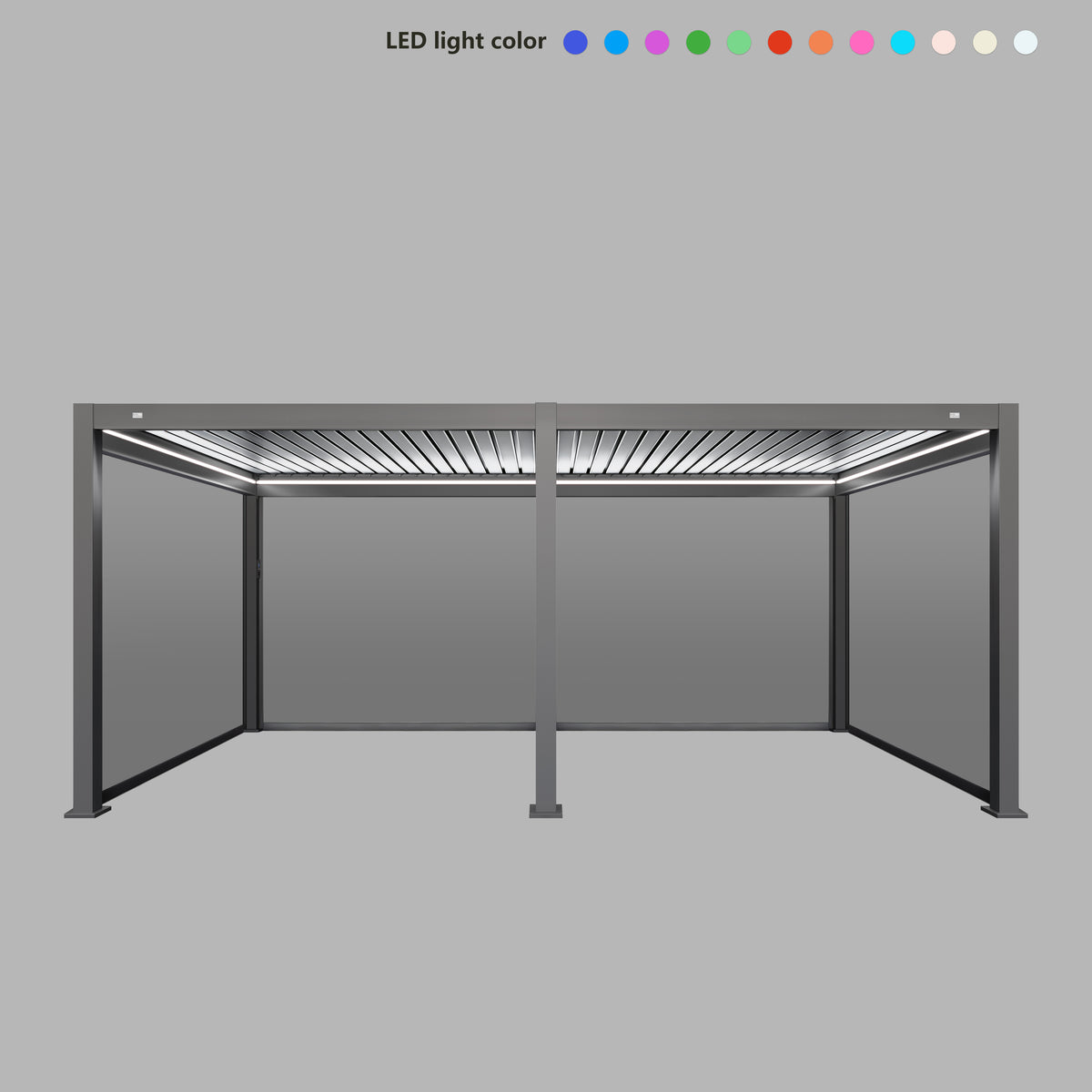 MotaShade™ 3×6m Motorised Aluminium Pergola, Double‑Layer Louvres, LEDs & 4 Windscreens