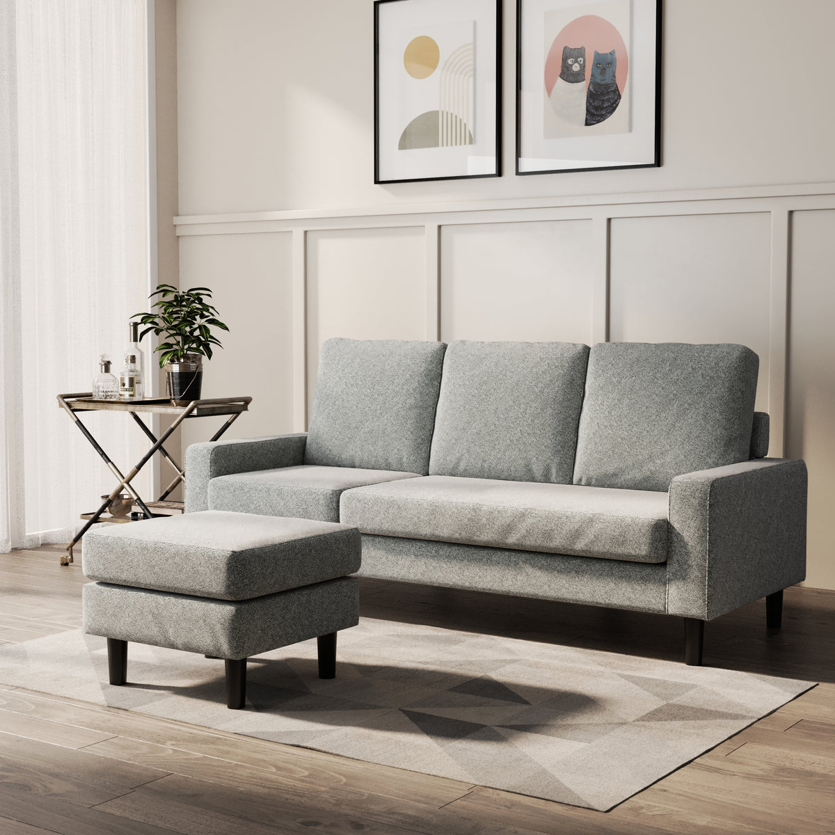 Chloe 3 Seater Sofa with Reversible Chaise in Grey Linen