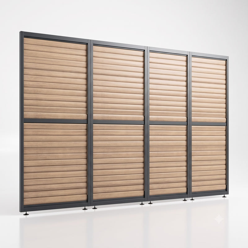 4m  Aluminium Louvre Side Wall (4 Panel Set) Wood Grain Effect | LuxShade™ 3x4 Compatible