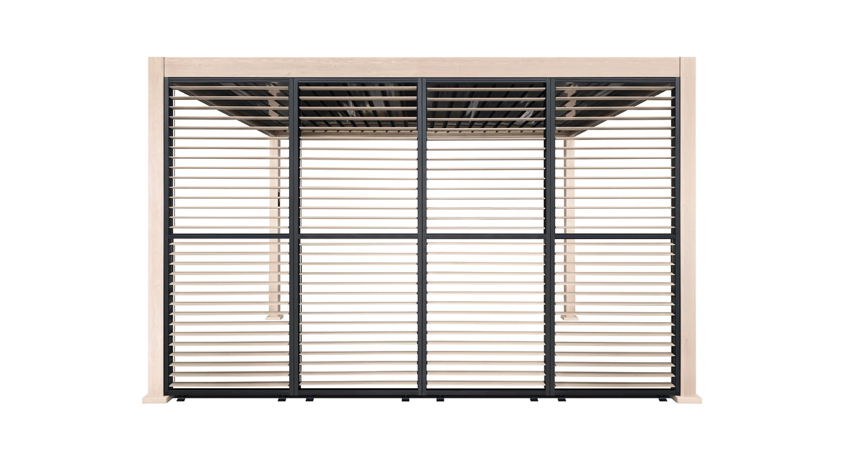 4m  Aluminium Louvre Side Wall (4 Panel Set) Wood Grain Effect | LuxShade™ 3x4 Compatible