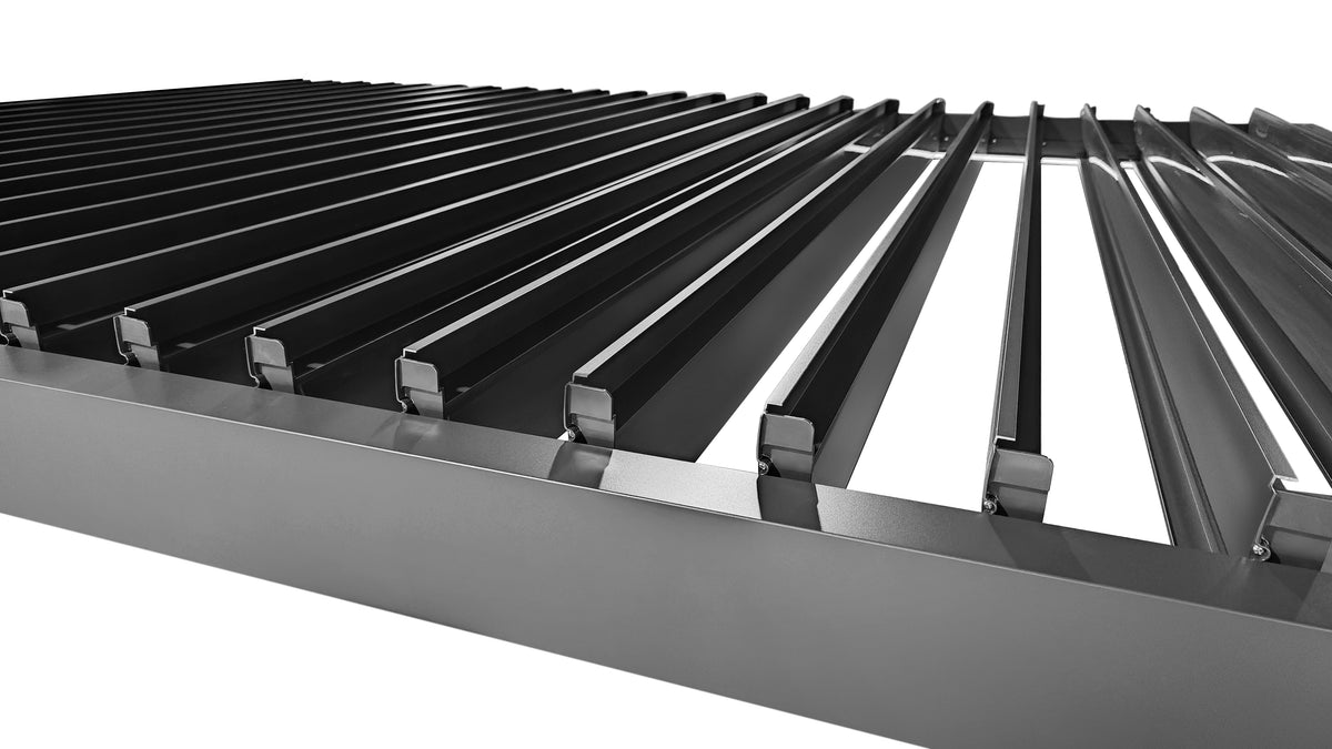 MotaShade™ 3×6m Motorised Aluminium Pergola, Double‑Layer Louvres, LEDs & 4 Windscreens
