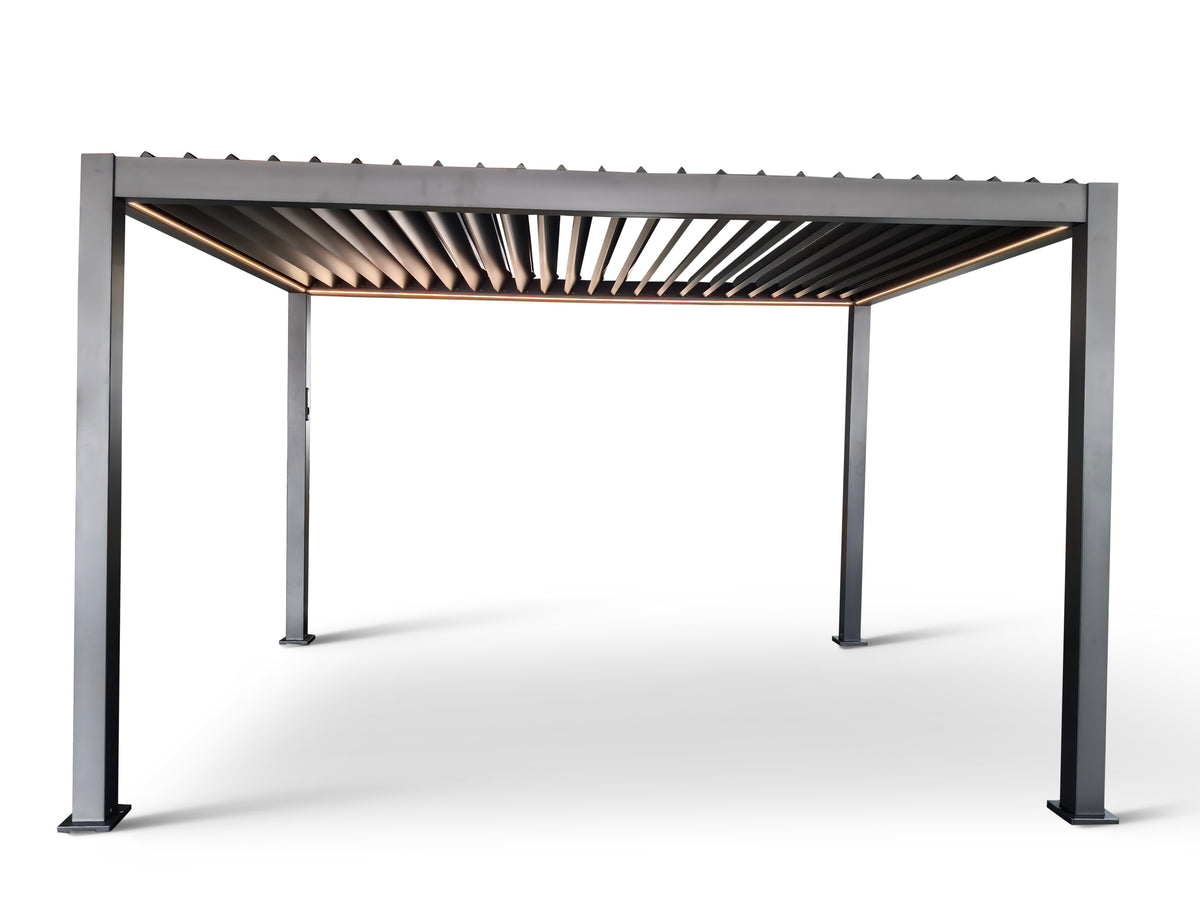 MotaShade™ 3×4m Motorised Aluminium Pergola – Double‑Layer Louvers, LED Lighting