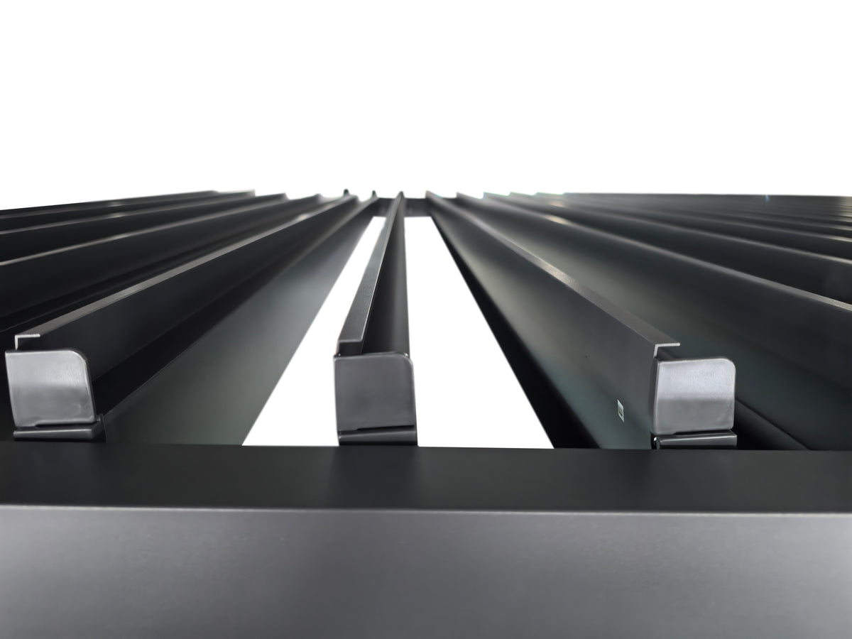 LuxShade™ 4×4m Aluminium Pergola with LEDs, Double-Layered Louvred Roof &amp; 3 Blinds