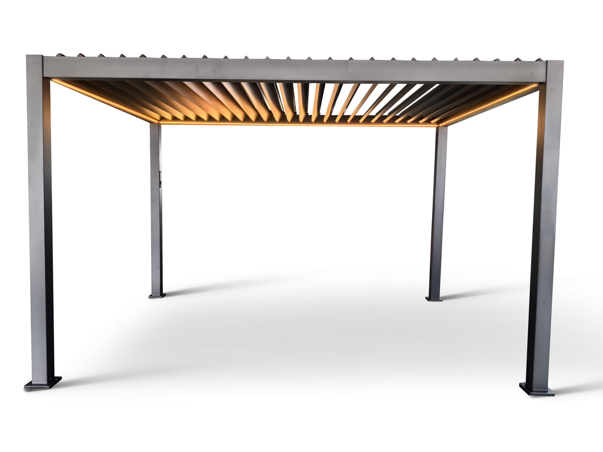 MotaShade™ 3×4m Motorised Aluminium Pergola – Double‑Layer Louvers, LED Lighting
