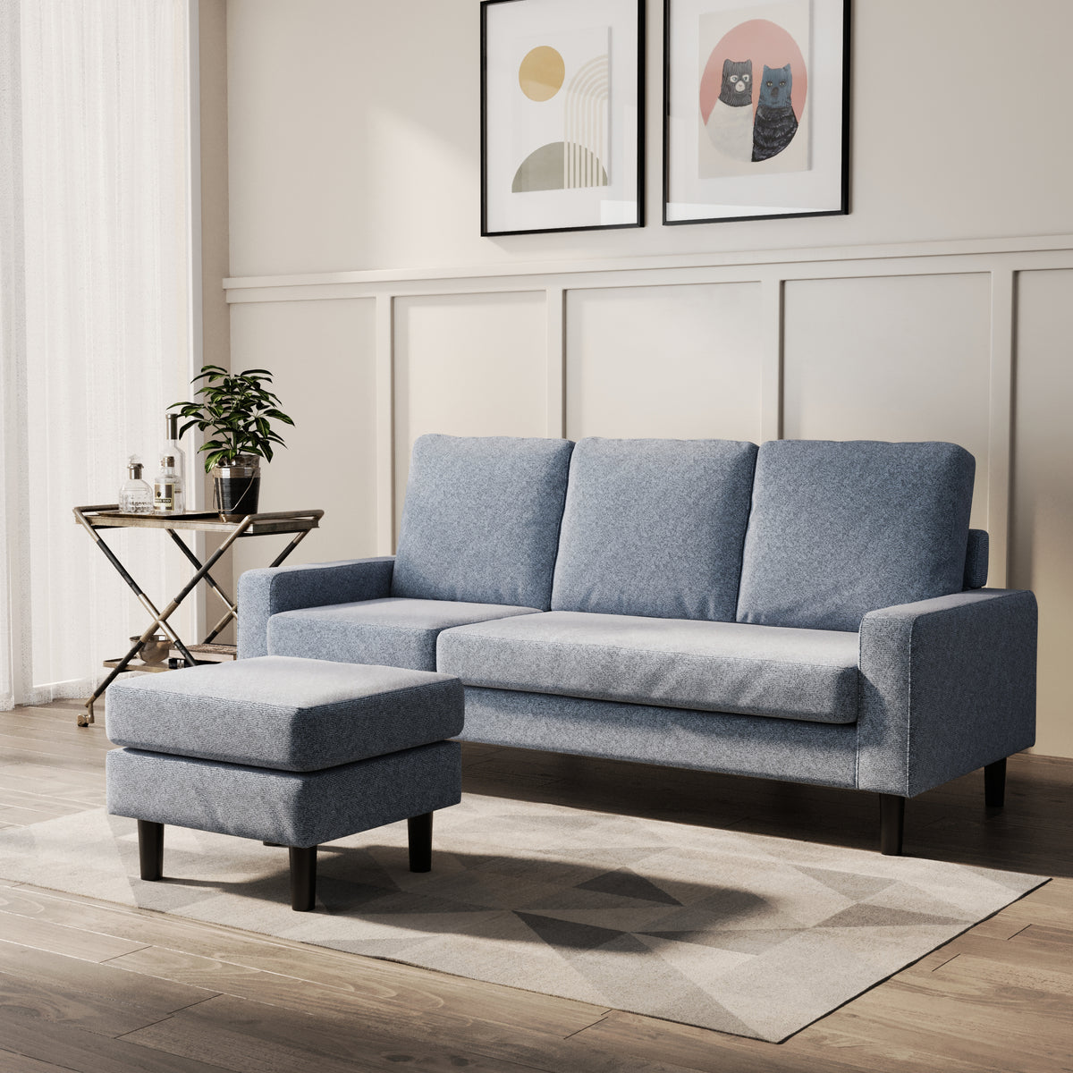 Chloe 3 Seater Sofa with Reversible Chaise in Blue Linen