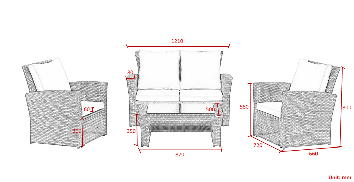 Lazio Rattan Garden Furniture Sofa Set - Black Rattan / Cream Cushions