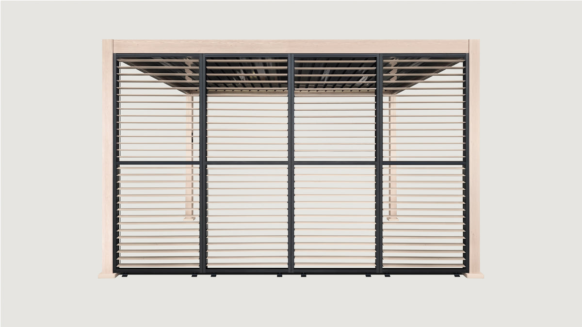 4m  Aluminium Louvre Side Wall (4 Panel Set) Wood Grain Effect | LuxShade™ 3x4 Compatible
