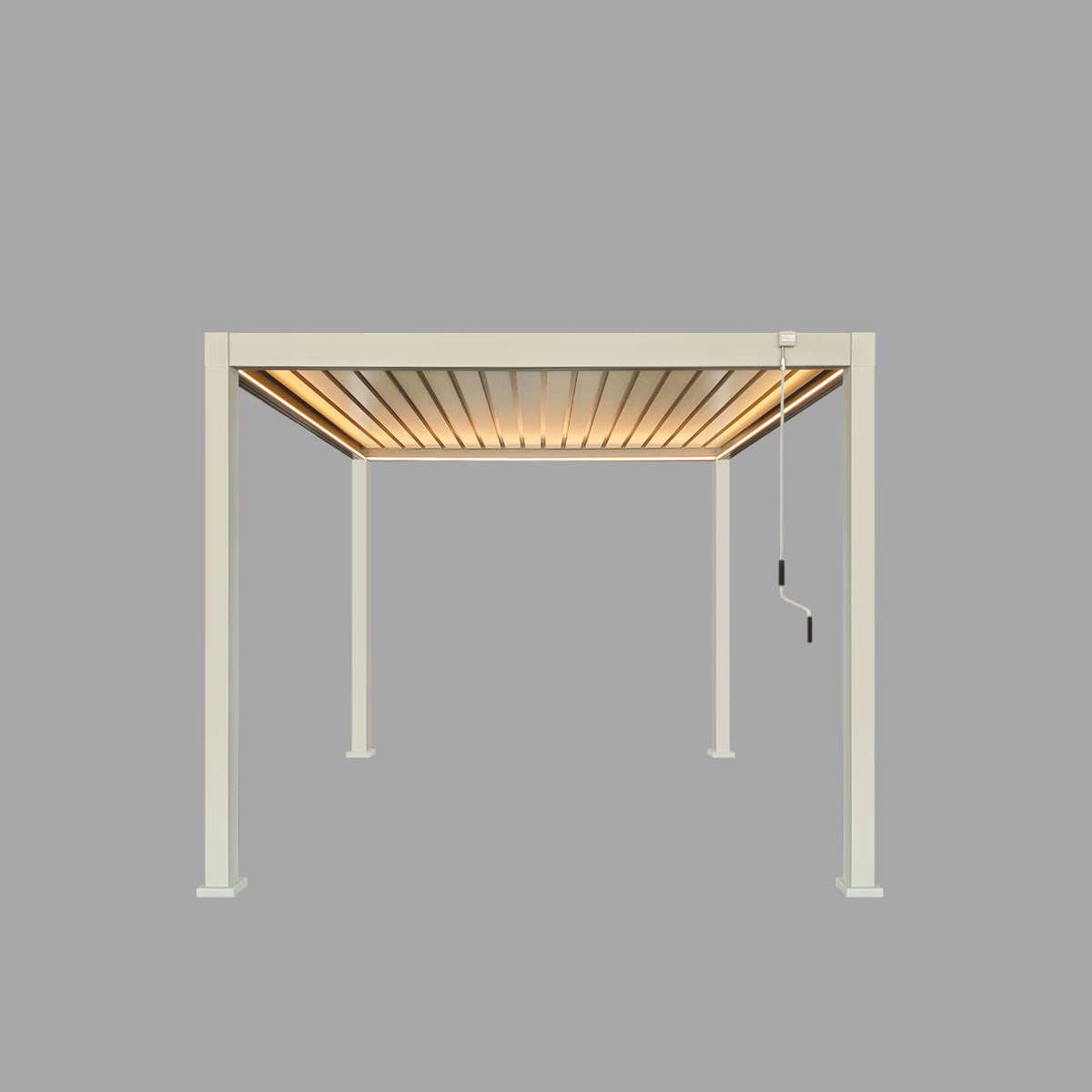 LuxShade™ 3×3m Pebble Aluminium Pergola with LEDs, Double-Layered Roof