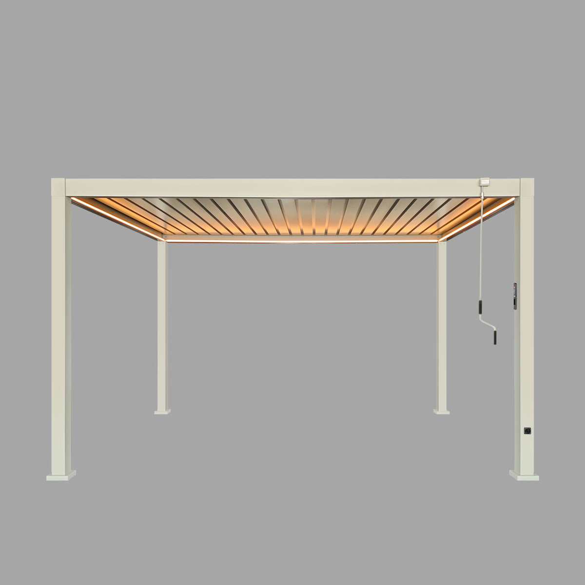 LuxShade™ 3×4m Pebble Aluminium Pergola with LEDs, Double-Layered Roof