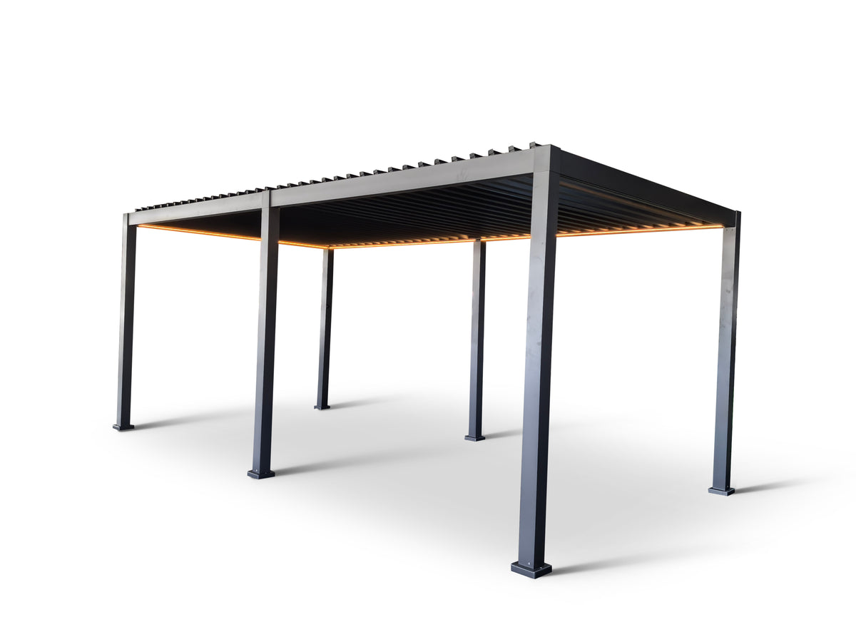 LuxShade™ 3×6m Aluminium Pergola with LEDs, Double-Layered Louvred Roof