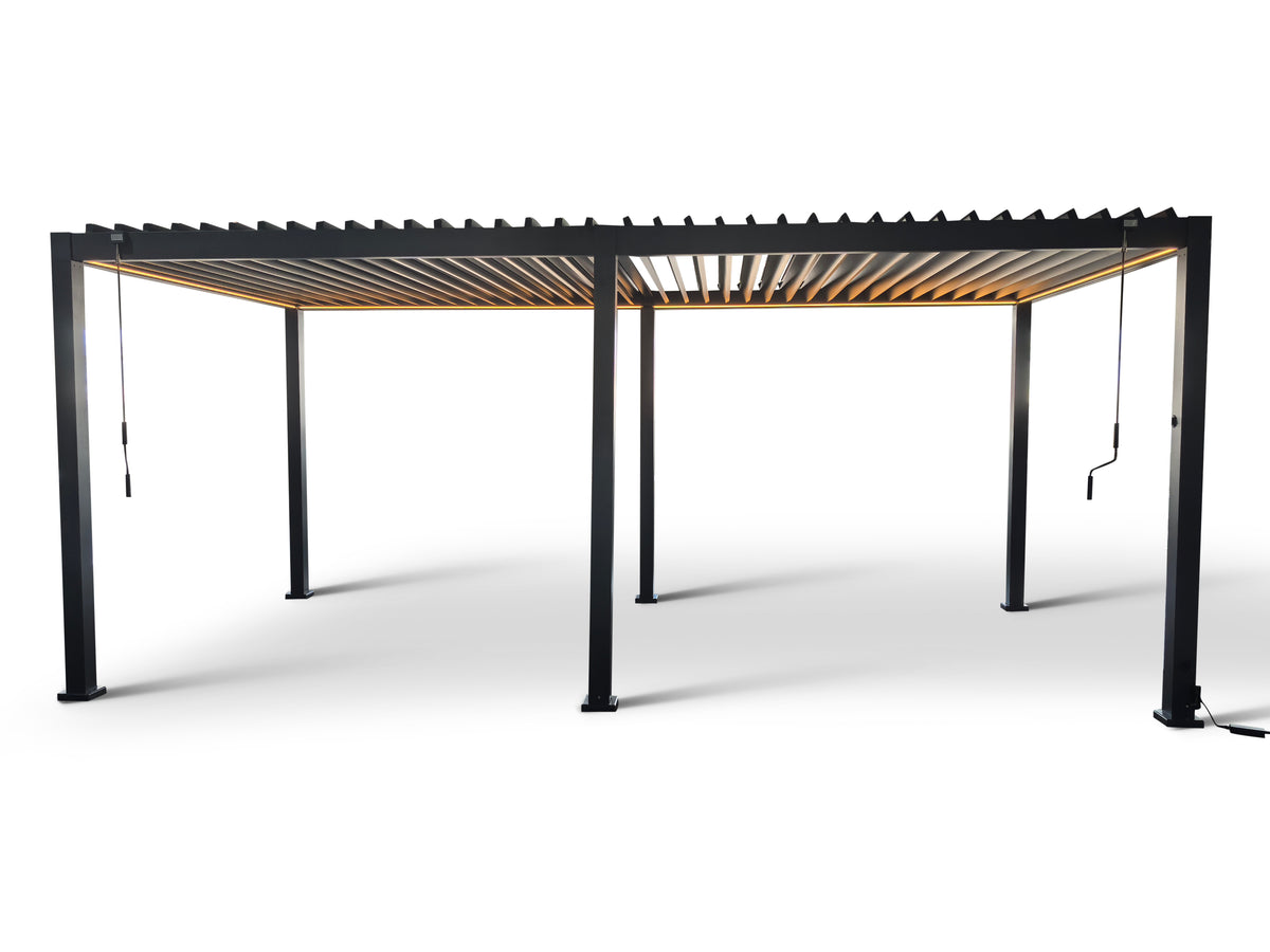 LuxShade™ 3×6m Aluminium Pergola with LEDs, Double-Layered Louvred Roof