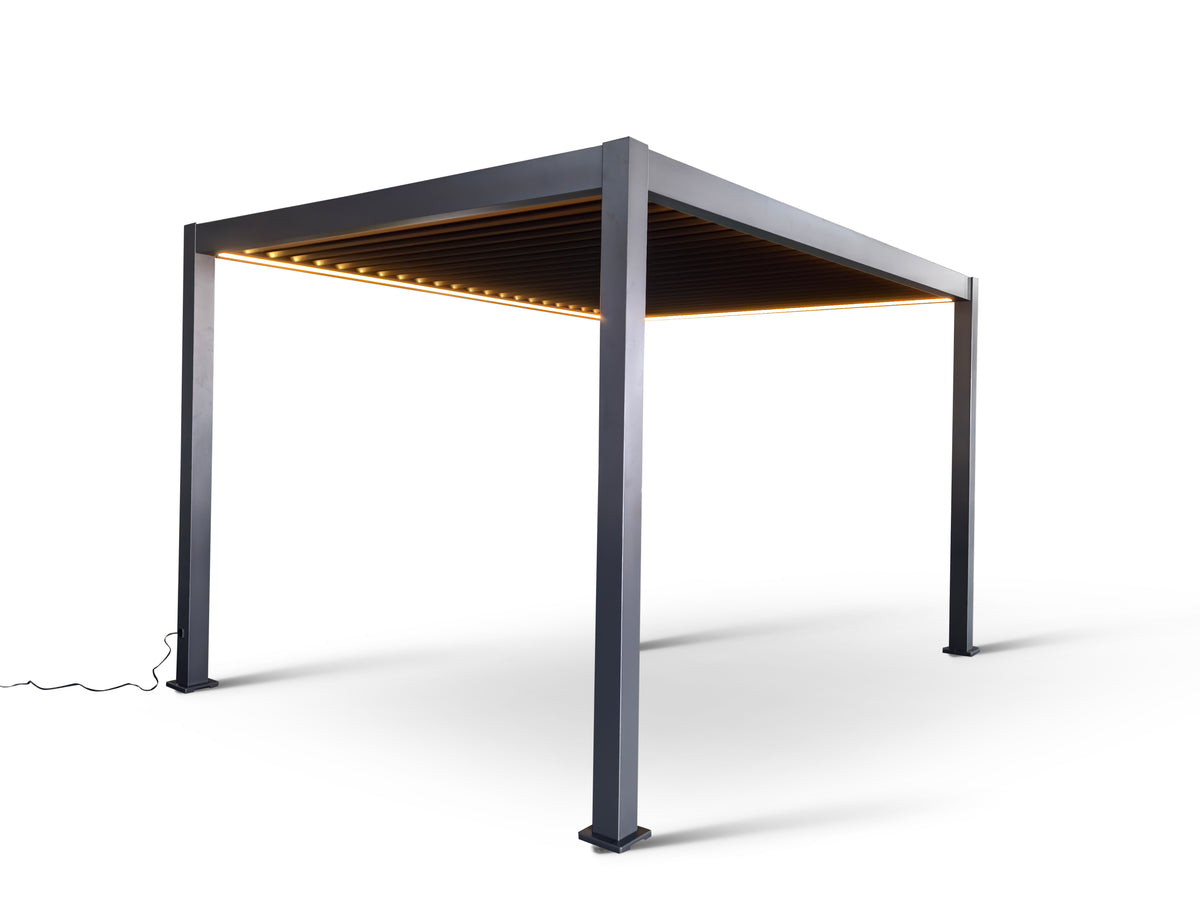 MotaShade™ 3×4m Motorised Aluminium Pergola – Double‑Layer Louvers, LED Lighting