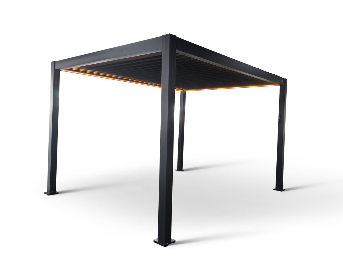 MotaShade™ 3×4m Motorised Aluminium Pergola – Double‑Layer Louvers, LED Lighting