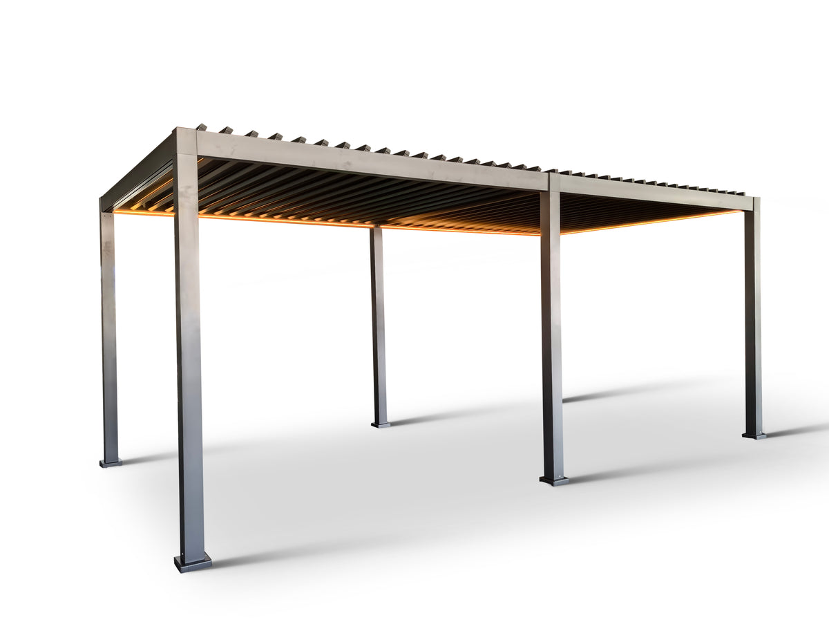 LuxShade™ 3×6m Aluminium Pergola with LEDs, Double-Layered Louvred Roof