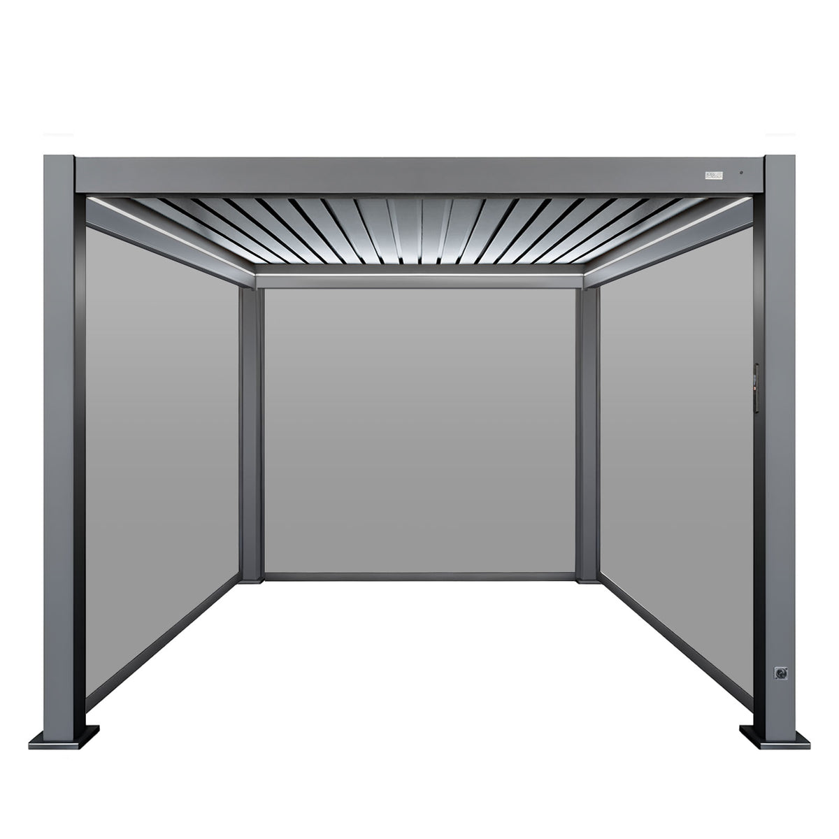 MotaShade™ 3×3m Motorised Aluminium Pergola – Double‑Layer Louvers, LEDs & 3 Zip Blinds