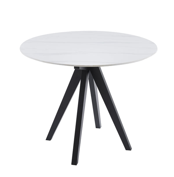 Calvin White Ceramic Round Dining Table Black Legs 100cms Casa