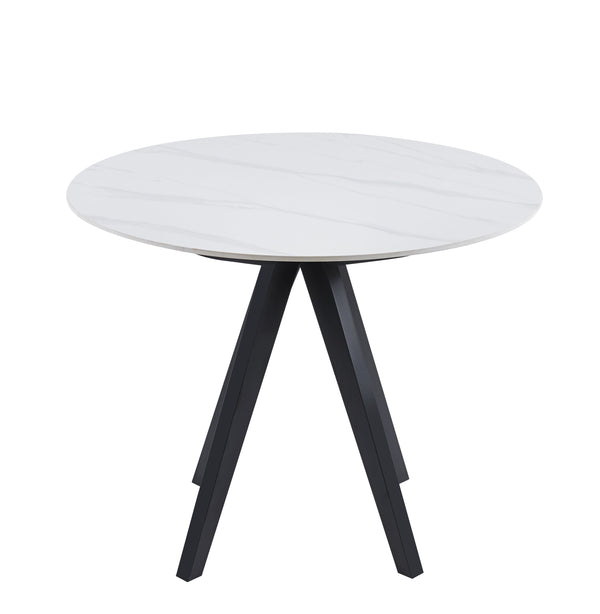 Calvin White Ceramic Round Dining Table Black Legs 100cms Casa