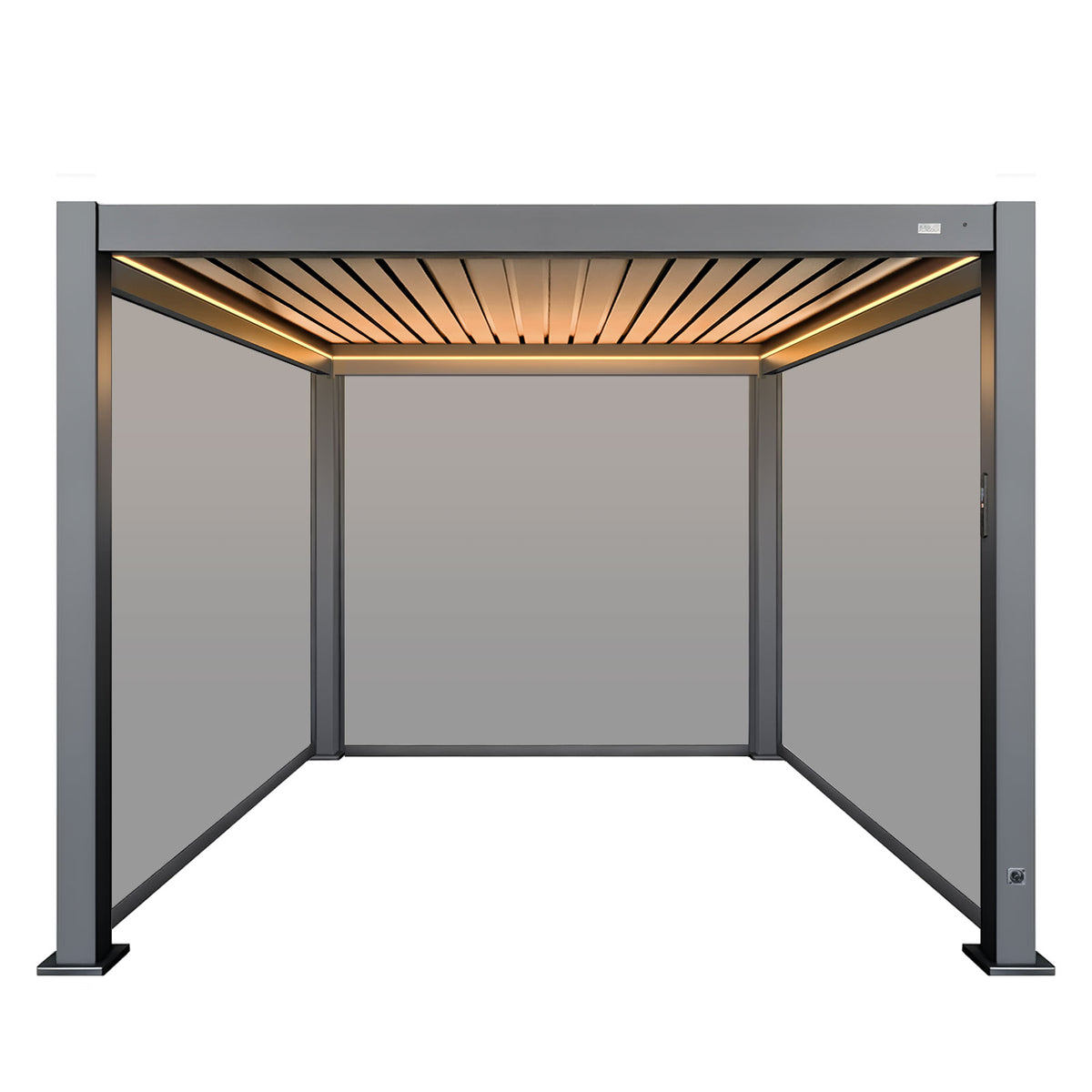 MotaShade™ 3×3m Motorised Aluminium Pergola – Double‑Layer Louvers, LEDs & 3 Zip Blinds