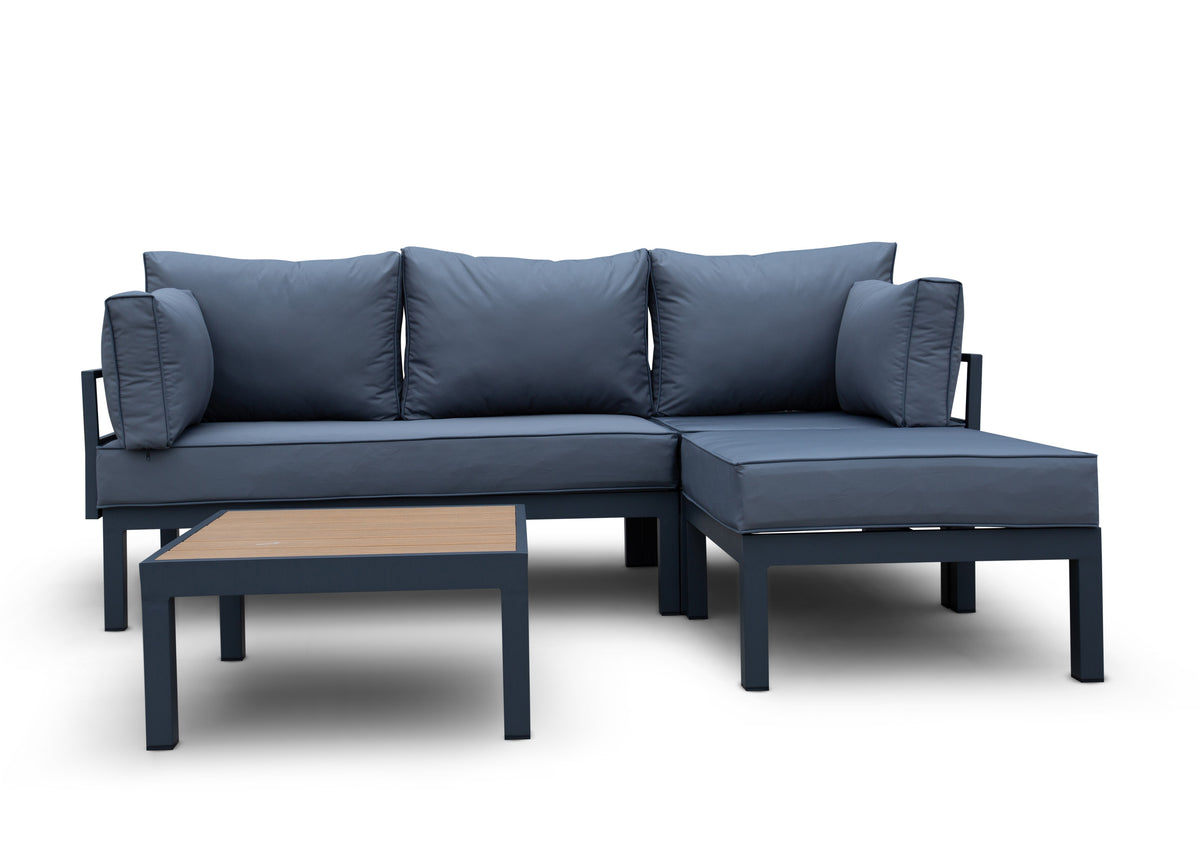 Faro Aluminium Adjustable Chaise Corner Sofa &amp; Coffee Table Set | Dark Grey