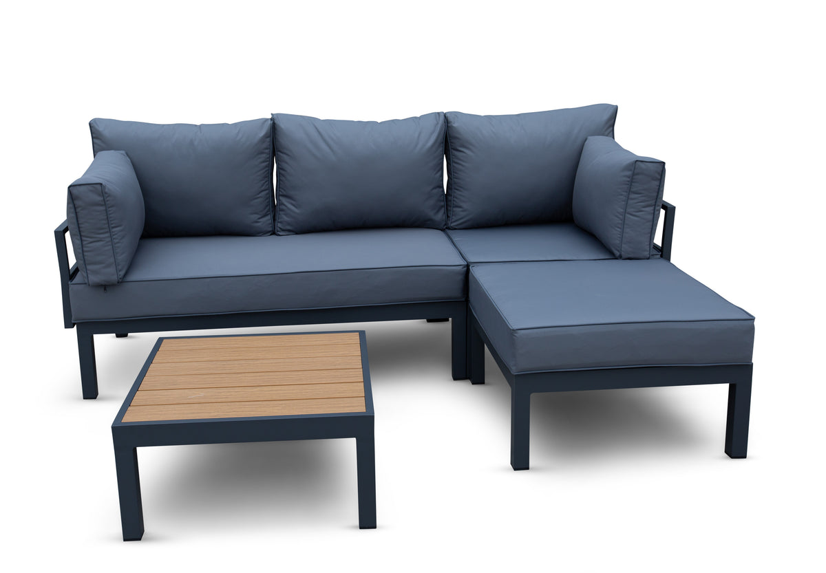 Faro Aluminium Adjustable Chaise Corner Sofa &amp; Coffee Table Set | Dark Grey