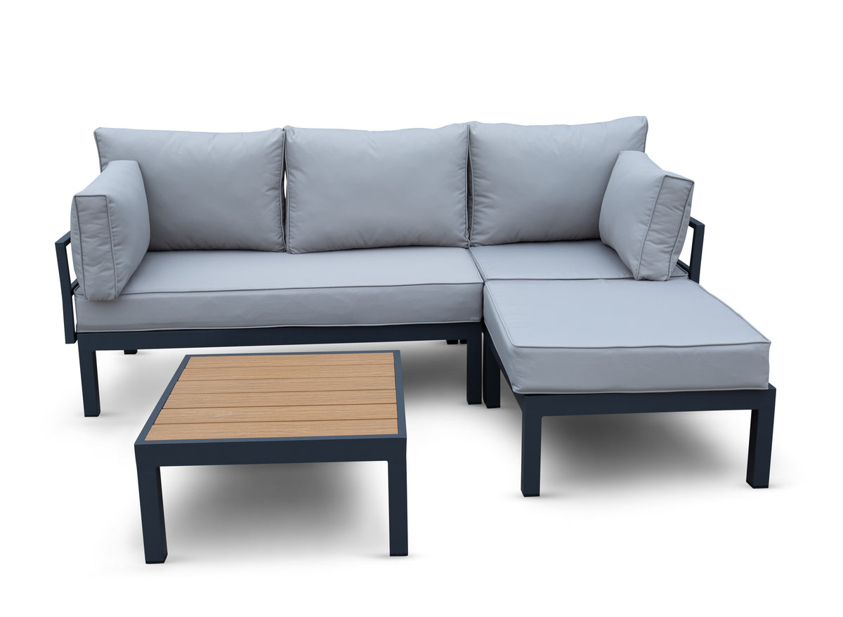 Faro Aluminium Adjustable Chaise Corner Sofa &amp; Coffee Table Set | Light Grey
