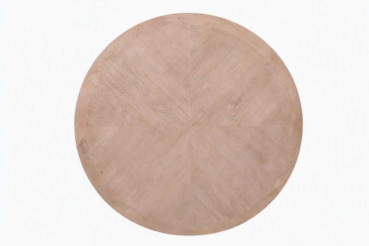 Aurelia Round Mango Wood Dining Table | Carved Fluted Pedestal Base | 120 cm