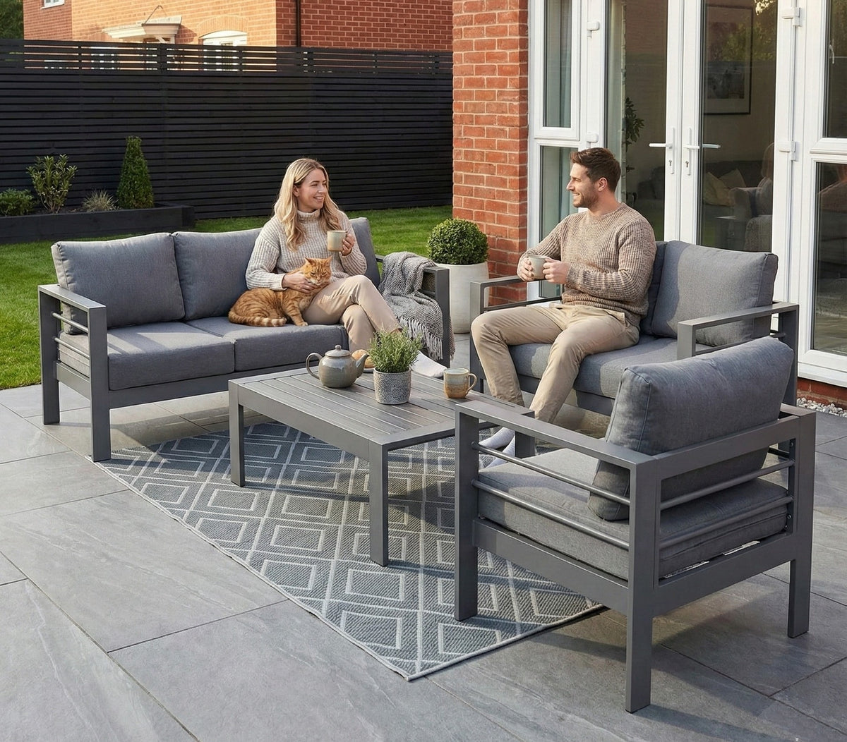 Aluminium 4 Piece Garden Furniture Sofa Set in Grey