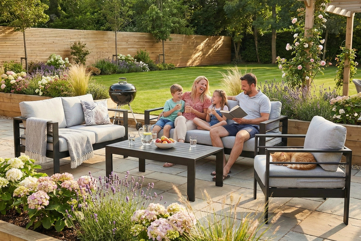 Aluminium 4 Piece Garden Furniture Sofa Set in Black and Grey