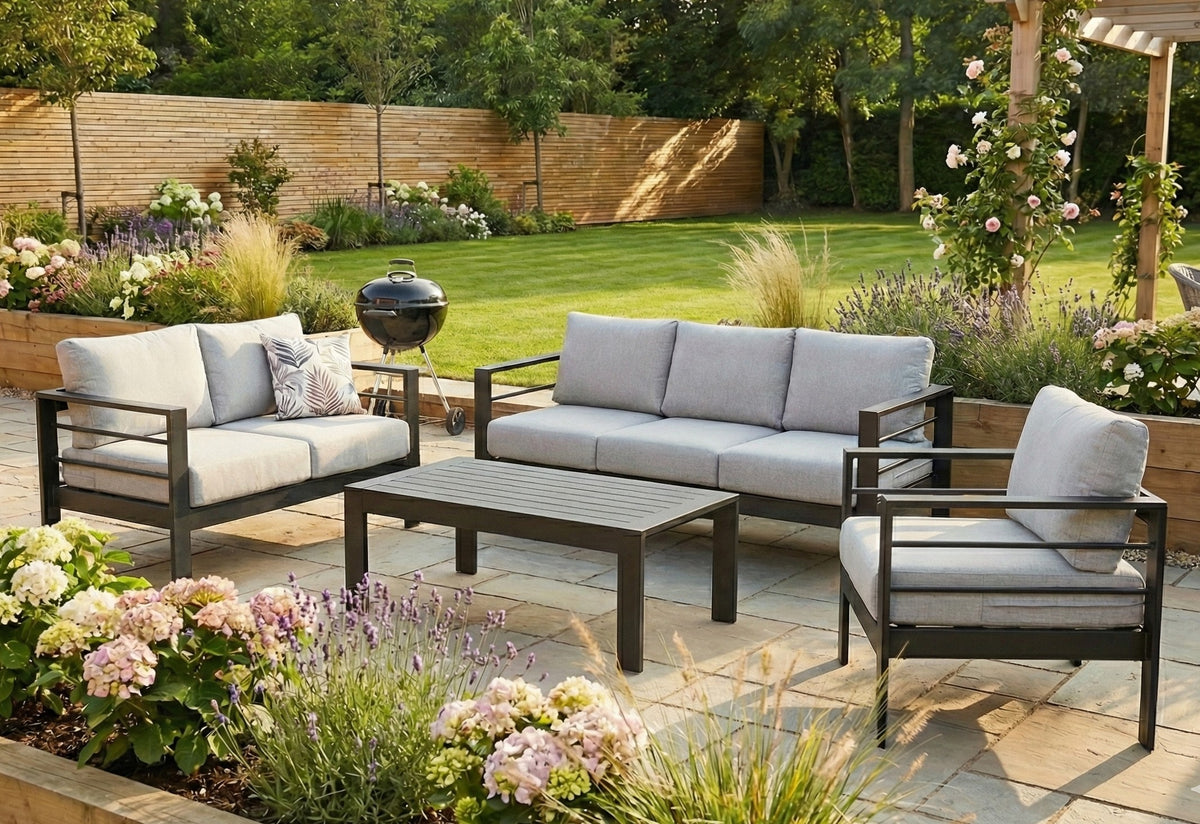 Aluminium 4 Piece Garden Furniture Sofa Set in Black and Grey